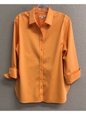 Chicos Women's Poplin Solid Cape Sleeve Shirt Orange Stretch Size 12